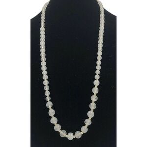 CADORO Clear Striped Graduated Glass Beaded Necklace Vintage Runway Designer 32”